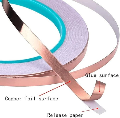 Close view of copper tape acting as snail deterrent barrier