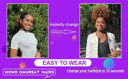 Close-up of soft afro puff hair extension curly fibers