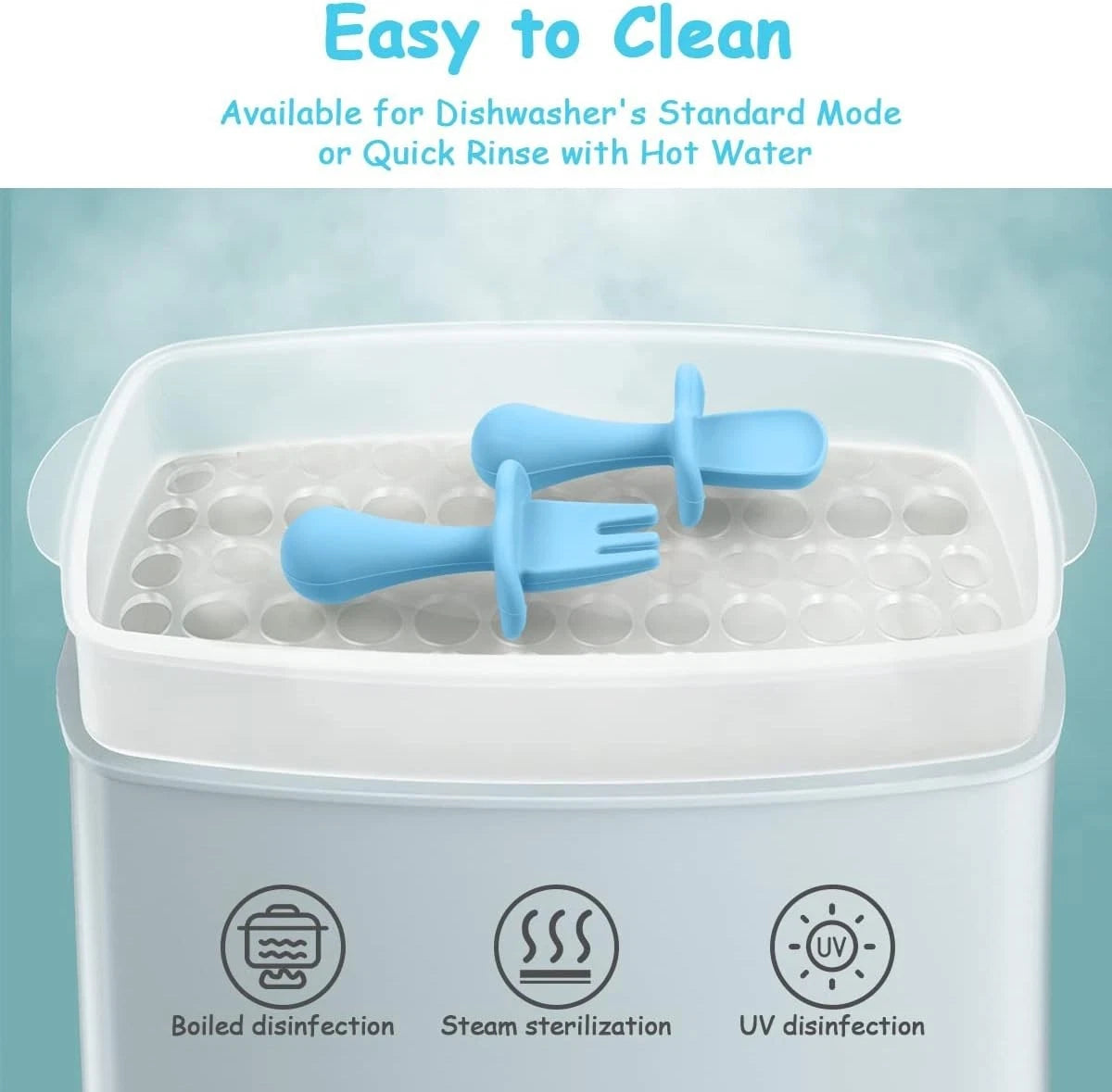 Soft silicone feeding tools used for baby mealtime and weaning stage