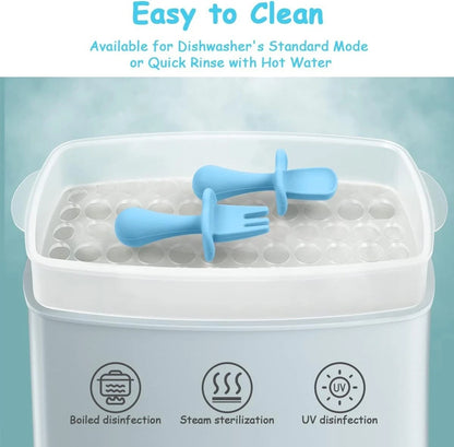 Soft silicone feeding tools used for baby mealtime and weaning stage