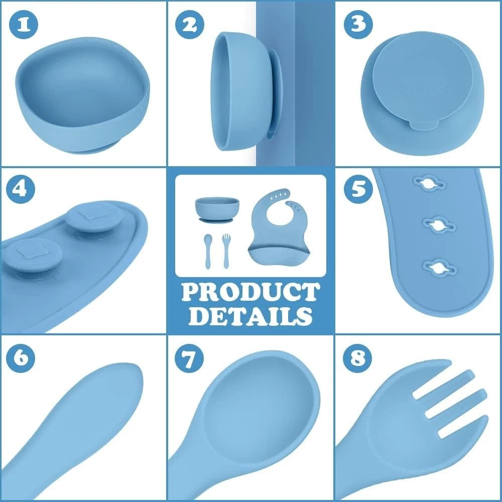 Soft silicone feeding tools used for baby mealtime