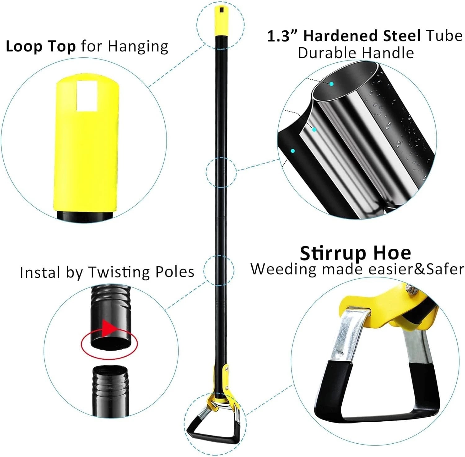 Soil loosening hoe tool used for planting and garden care