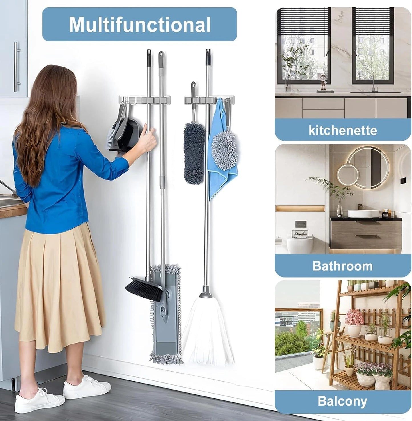 Space saving broom holder used for home storage