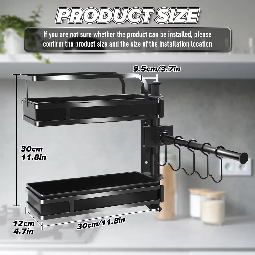 Space saving kitchen organiser rack mounted on wall