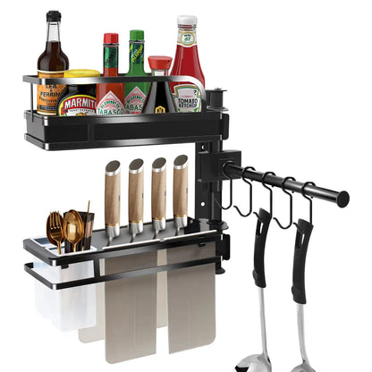 Wall mounted spice rack kitchen organiser basket storage caddy