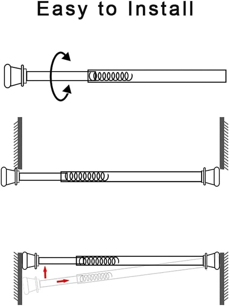 Spring loaded window rod close-up showing strong metal grip