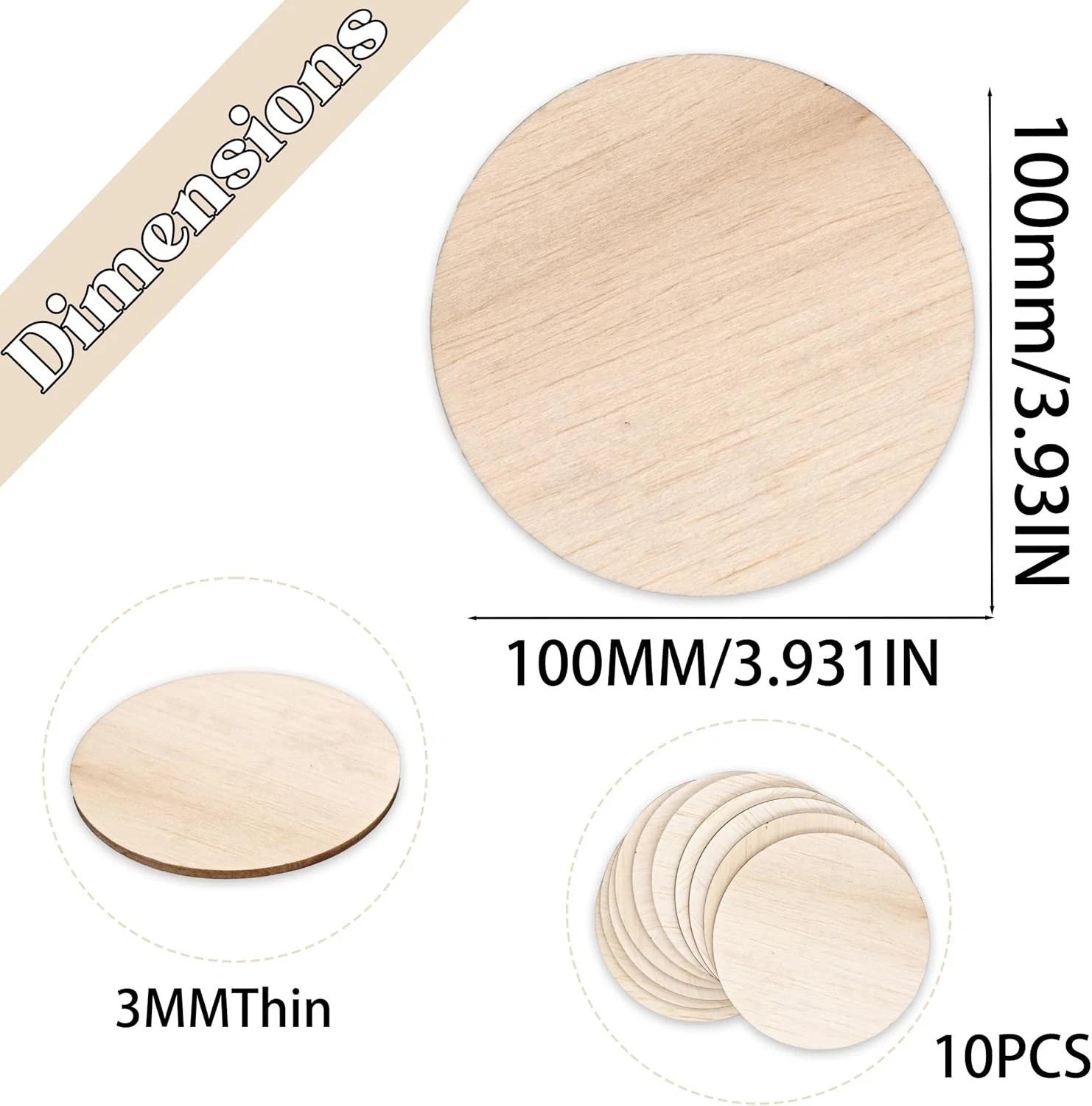 Square and circle wood discs for art and DIY projects