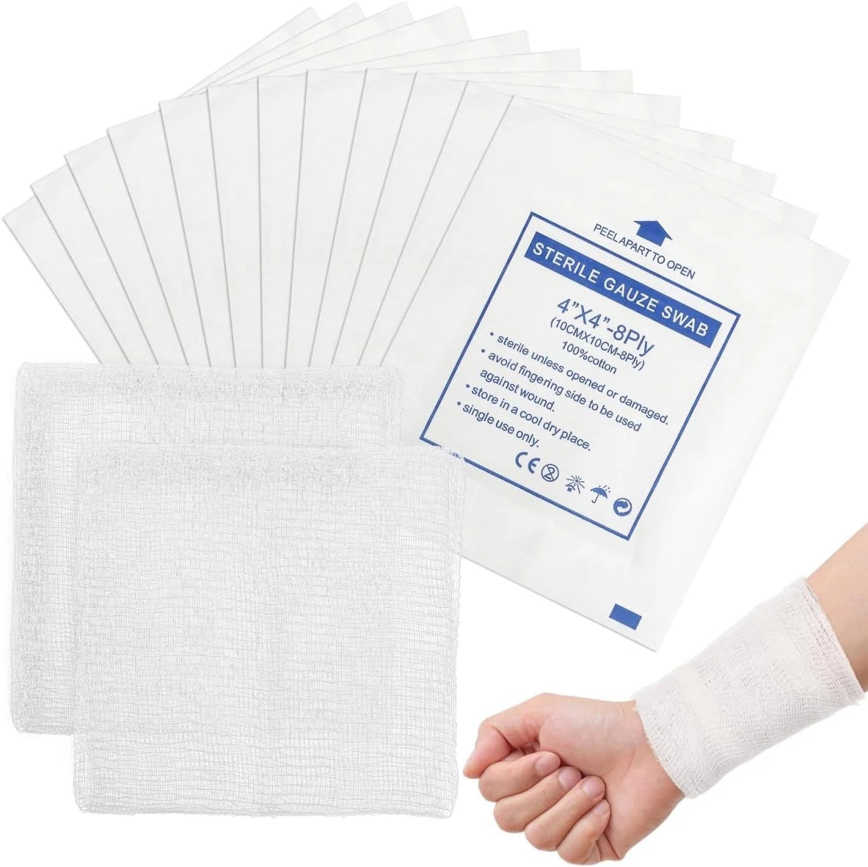 Sterile gauze swabs 10cm 8ply for first aid use