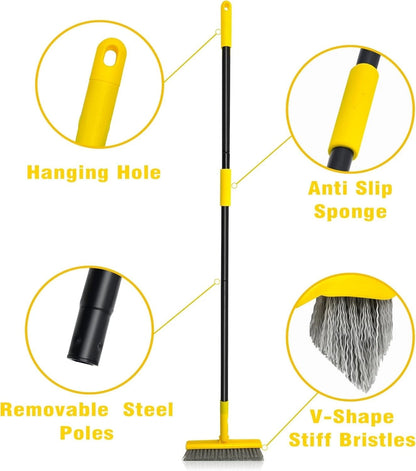 Stiff bristles floor tile scrubber removing dirt