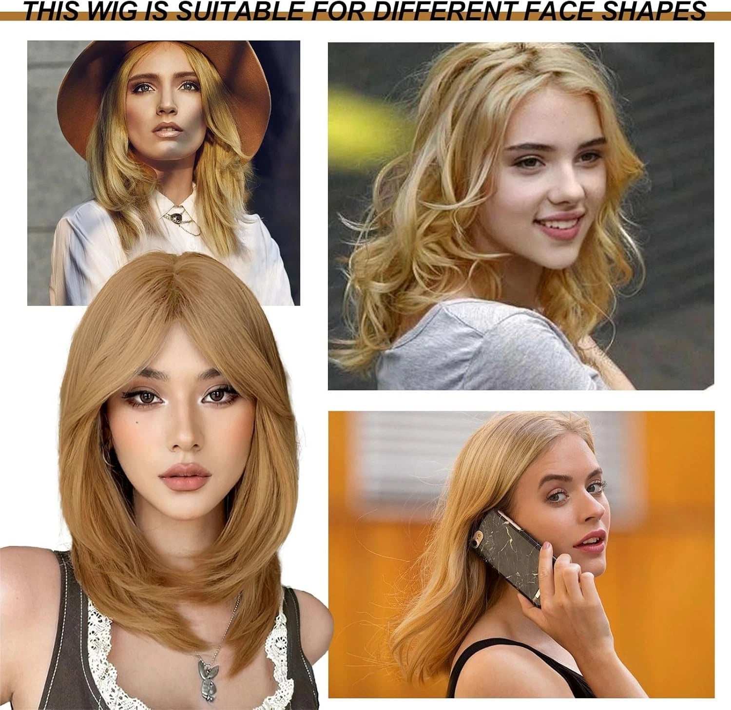 Straight wig with bangs showing natural face framing look