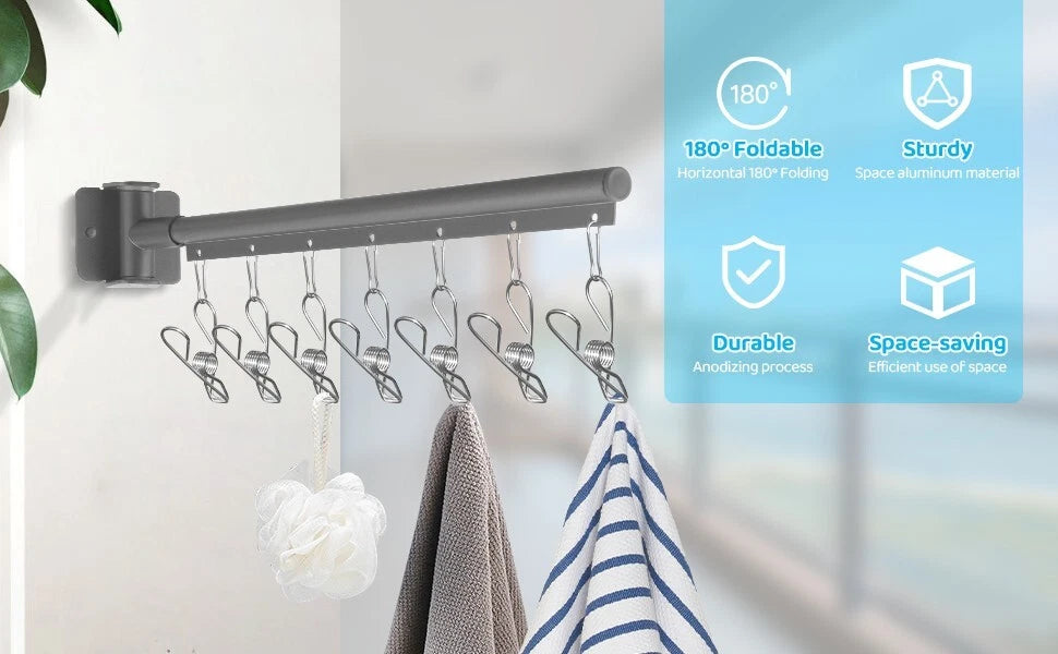 Strong metal wall rack supporting wet laundry for drying