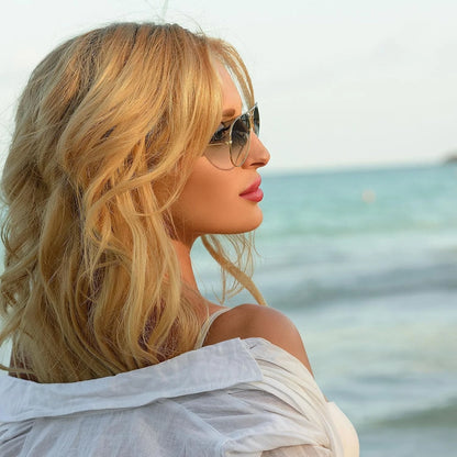 Synthetic full volume wig used for fashion styling purposes
