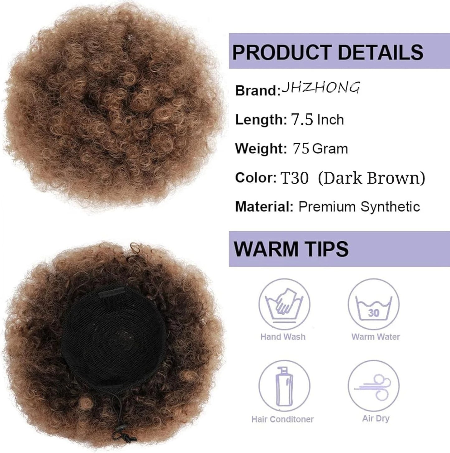 Textured curly updo extension made with soft synthetic fibers