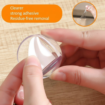 Installing toddler safety corner cushion on table corner