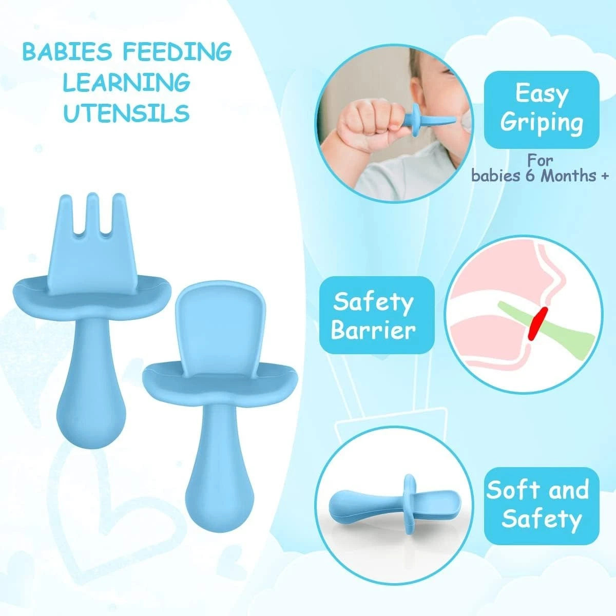 Toddler using self-feeding supplies kit for learning independent eating
