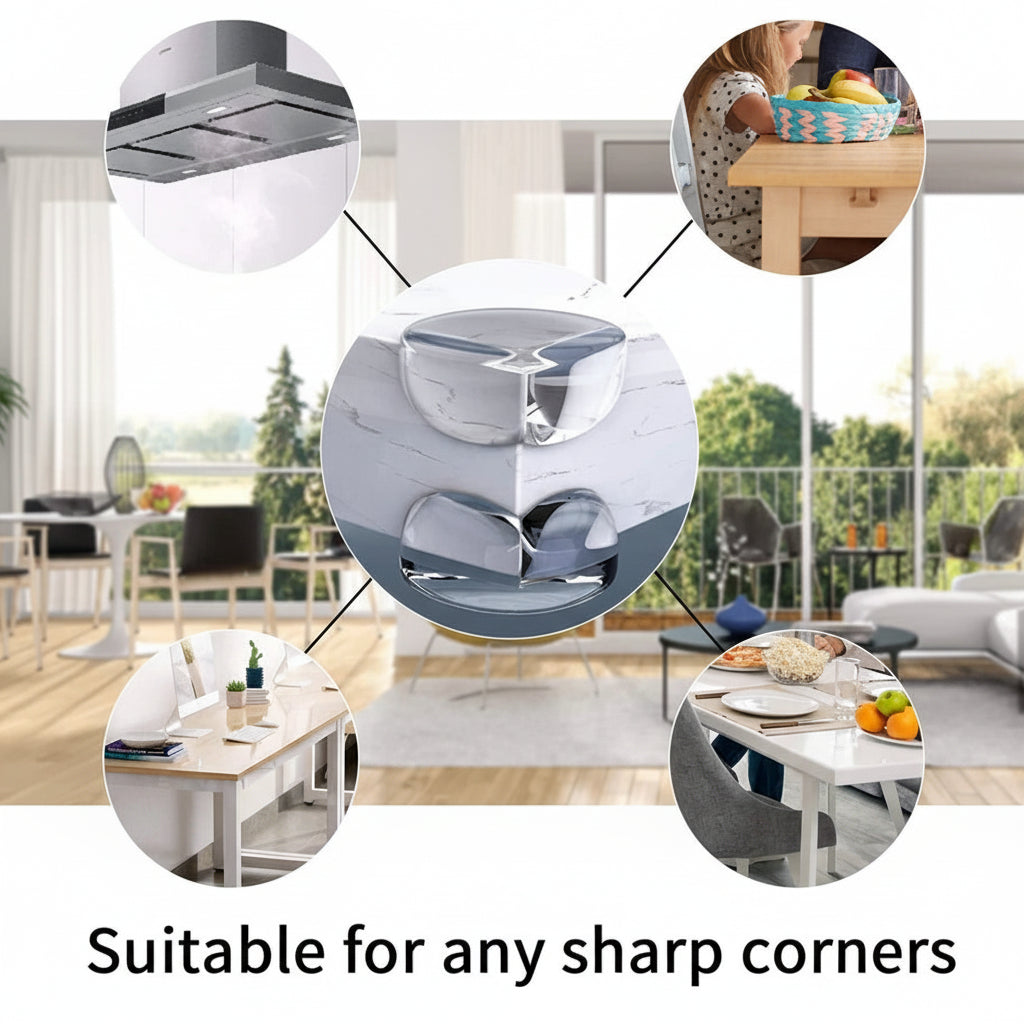 Transparent corner guard blending with furniture surface