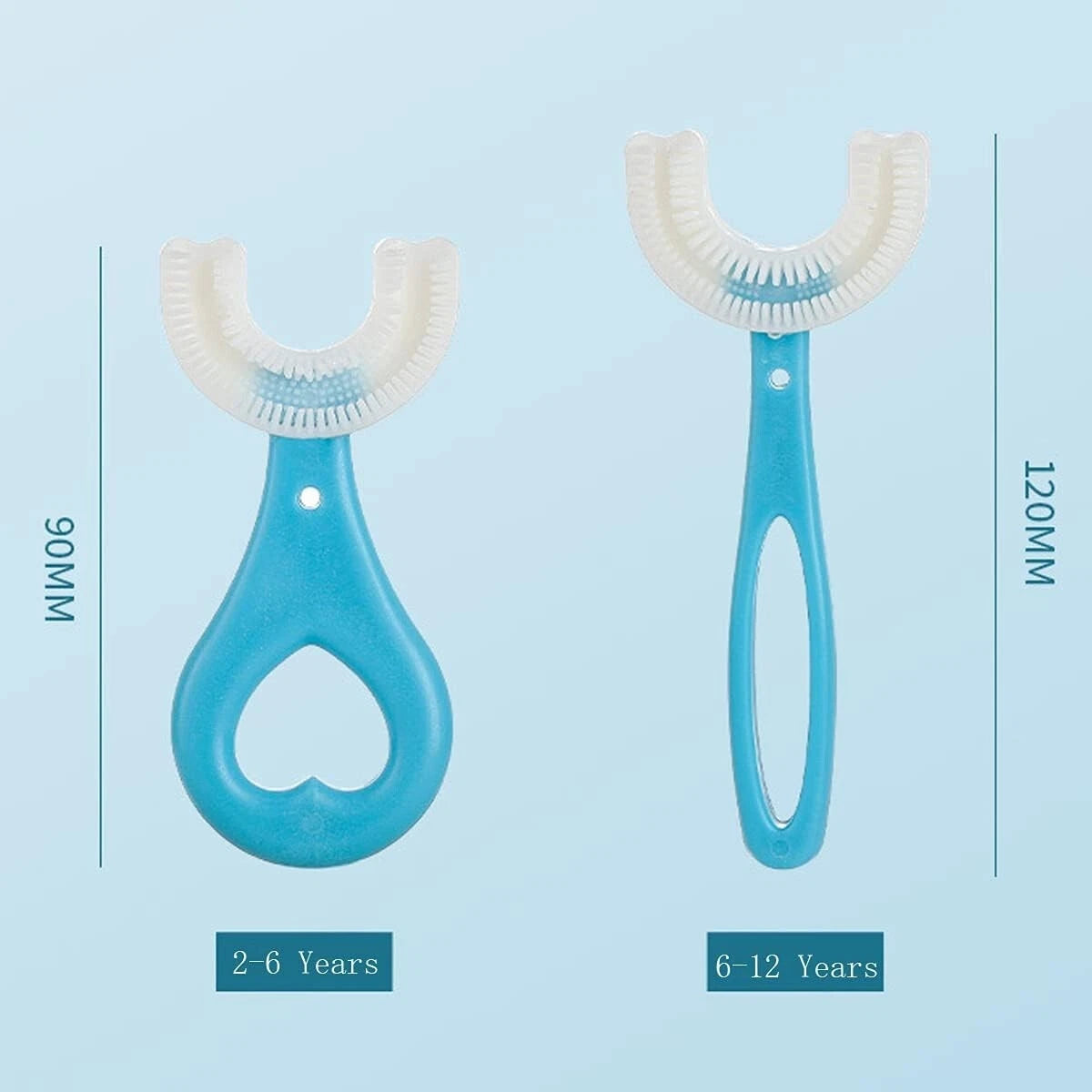 U-shaped teeth brush close-up showing soft silicone bristles
