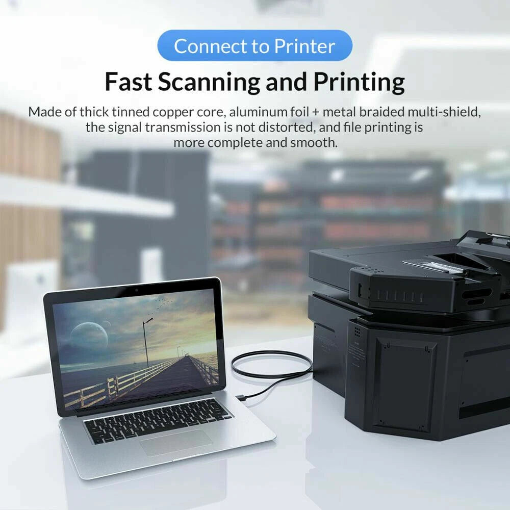 Universal USB printer cable used in office setup for printing connection