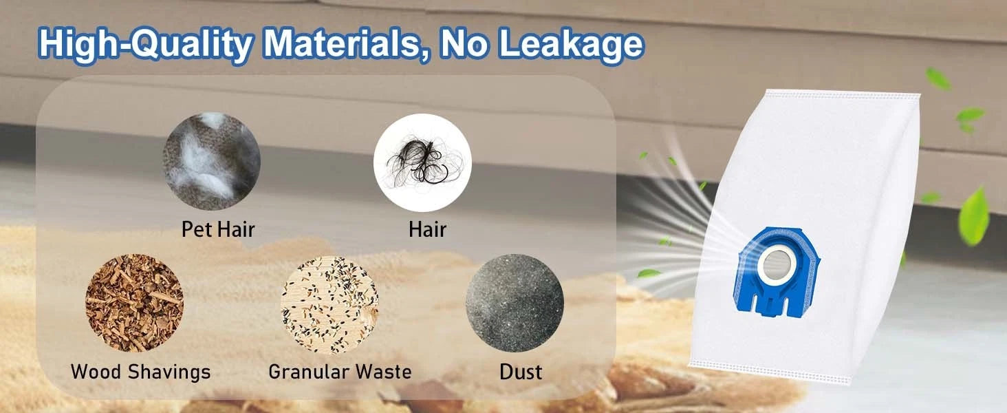 Vacuum cleaner dust bag capturing pet hair and allergens effectively