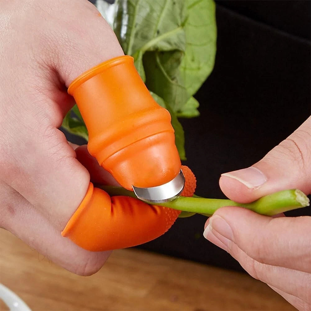 Vegetable picking thumb knife used in garden harvesting work