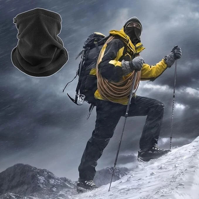 Winter cycling scarf protecting neck from cold wind outdoors