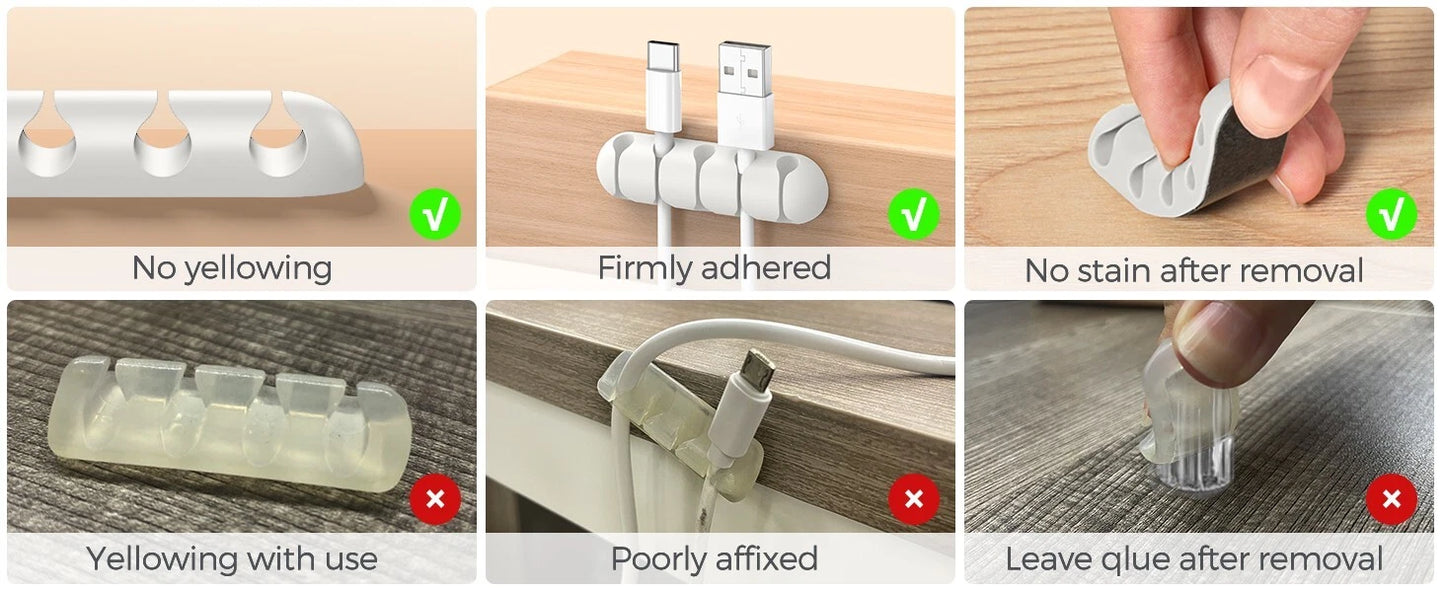 Wire tidy clips used in office and gaming setup for cable control