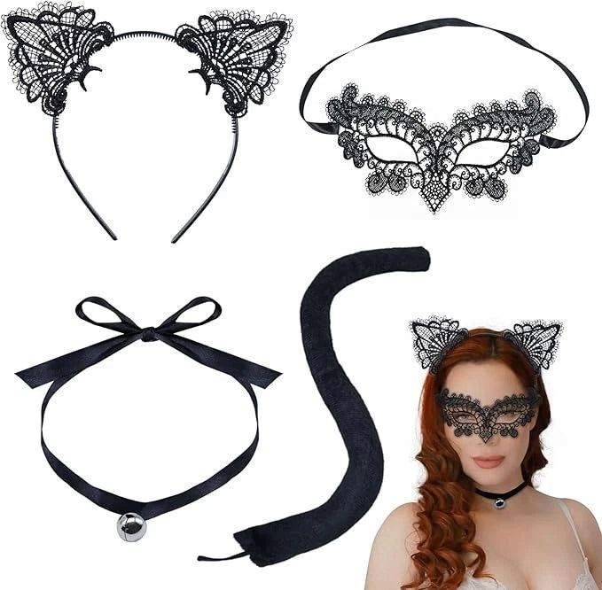 Women cat ears mask costume set for fancy dress parties