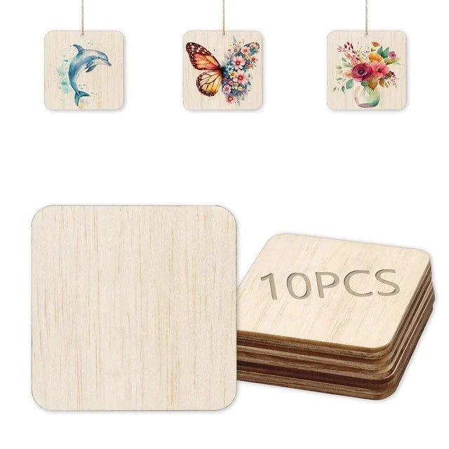 Wooden circle heart and square shapes for creative crafting