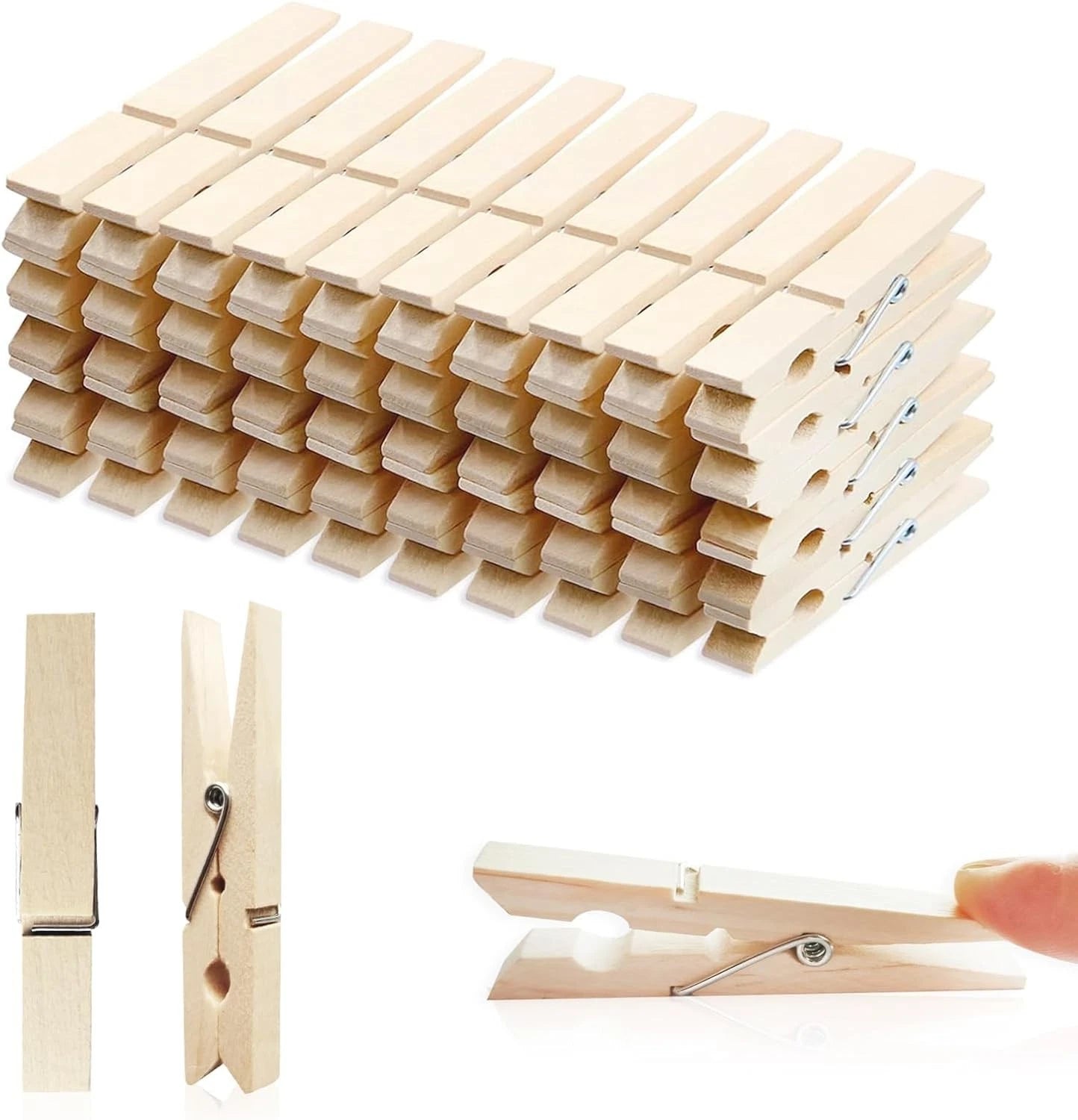 Wooden clothes pegs clips on washing line used for outdoor laundry drying with strong grip hardwood design