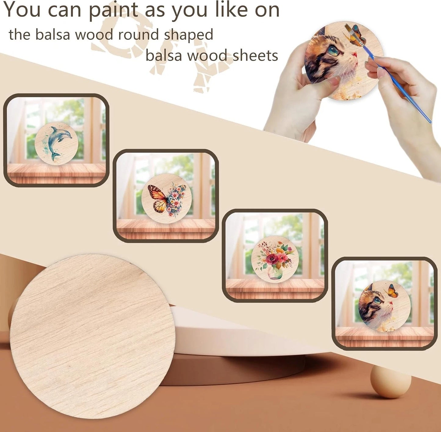 Wooden craft coaster set with assorted balsa wood shapes