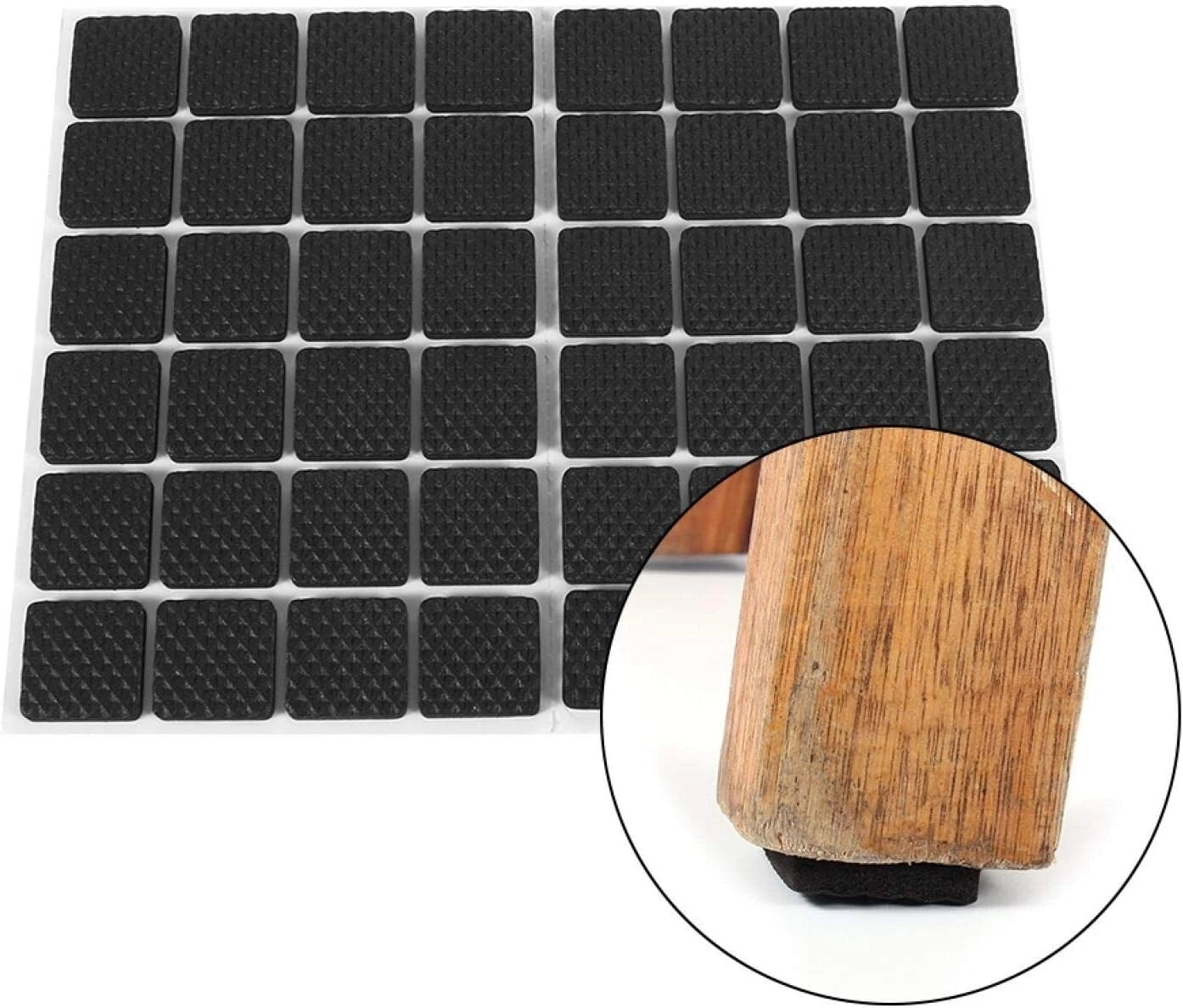 Wooden furniture legs fitted with felt pads to prevent floor scratches