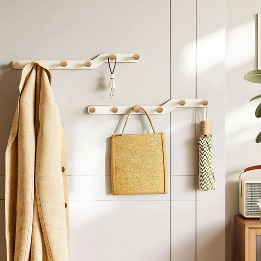Wall mounted wooden coat hook rack with 6 hooks for home use